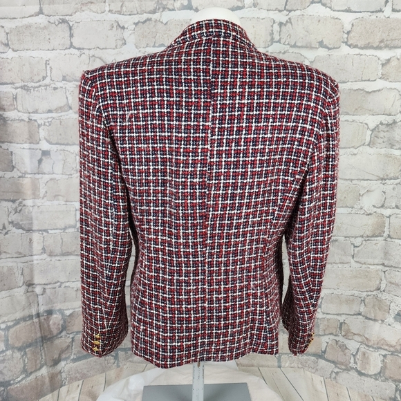 Vintage 80s Boucle Single Breasted Blazer Red White Blue Lion Insignia Buttons - Picture 10 of 15